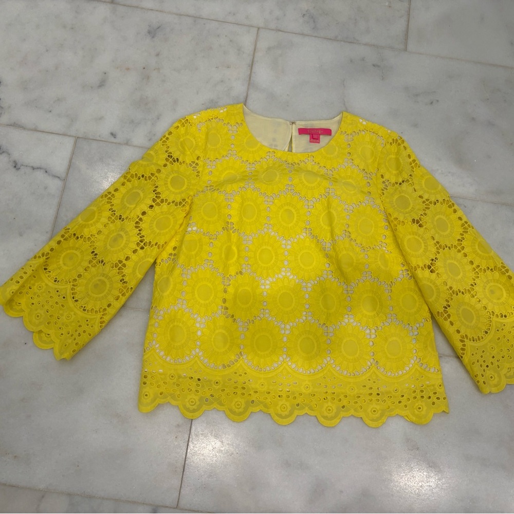 Lilly Pulitzer Sunburst Yellow Eyelet Lace Blouse